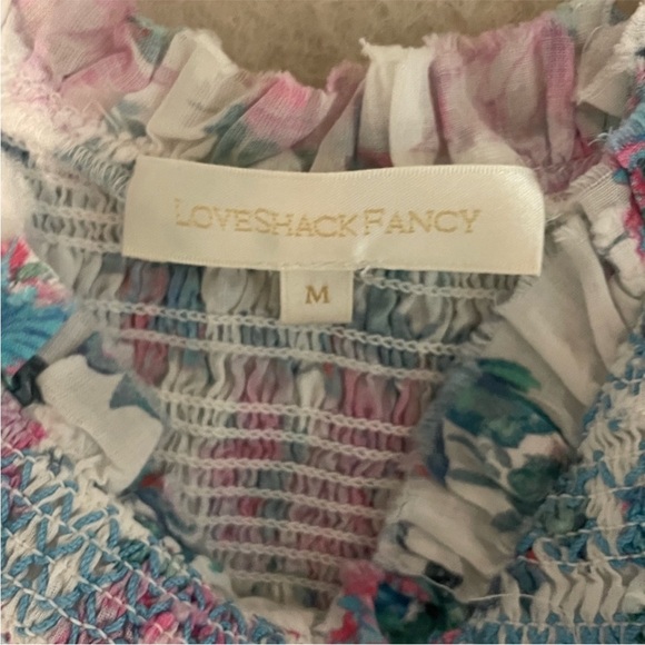LoveShackFancy Chessie Smocked Floral-print Midi Dress - Blue Size Medium - Picture 5 of 6